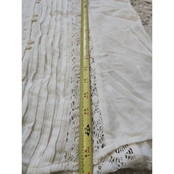 American Eagle sz L White Long Sleeve Lace Blouse Button Up‎ Bohemian Casual Top - Picture 9 of 11